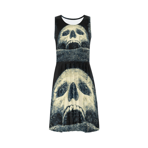 White Human Skull In A Pagan Shrine Halloween Cool Sleeveless Ice Skater Dress (D19)