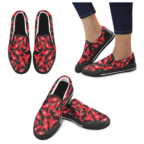 red hottt chili with black trim Men's Slip-on Canvas Shoes (Model 019)