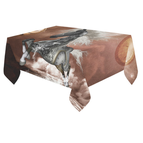 Amazing steampunk horse, silver Cotton Linen Tablecloth 60"x 84"