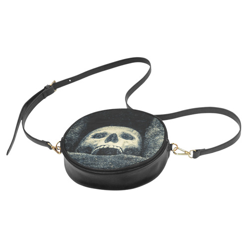 White Human Skull In A Pagan Shrine Halloween Cool Round Sling Bag (Model 1647)