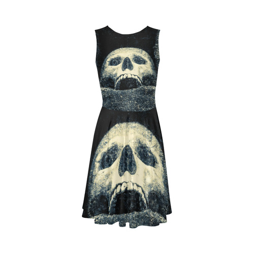 White Human Skull In A Pagan Shrine Halloween Cool Sleeveless Ice Skater Dress (D19)