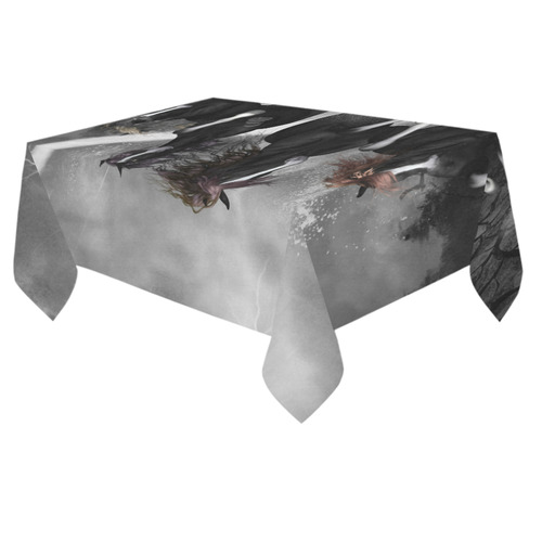 Awesome running black horses Cotton Linen Tablecloth 60"x 84"