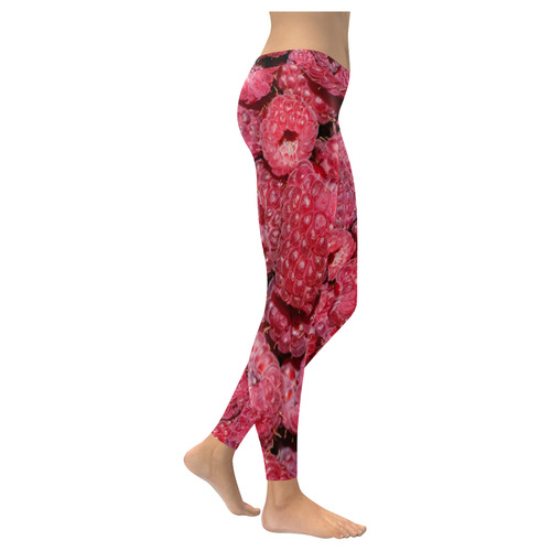 Red Fresh Raspberry Yummy Summer Berries Women's Low Rise Leggings (Invisible Stitch) (Model L05)