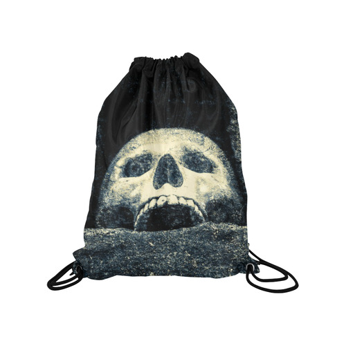 White Human Skull In A Pagan Shrine Halloween Cool Medium Drawstring Bag Model 1604 (Twin Sides) 13.8"(W) * 18.1"(H)