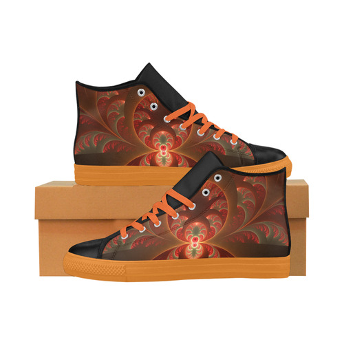 Magical Luminous Red Orange Fractal Art Aquila High Top Microfiber Leather Women's Shoes (Model 032)