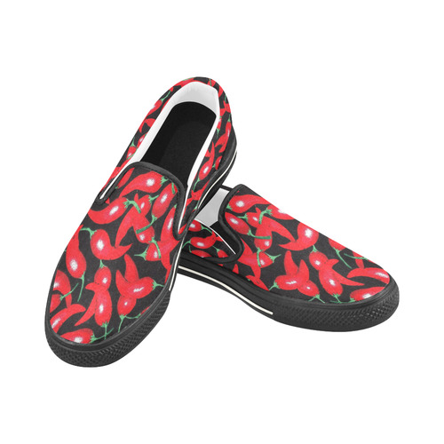 red hottt chili with black trim Men's Slip-on Canvas Shoes (Model 019)
