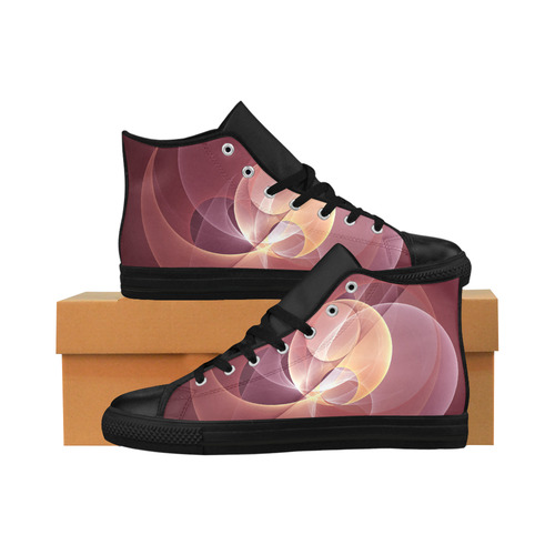 Movement Abstract Modern Wine Red Pink Fractal Art Aquila High Top Microfiber Leather Women's Shoes (Model 032)