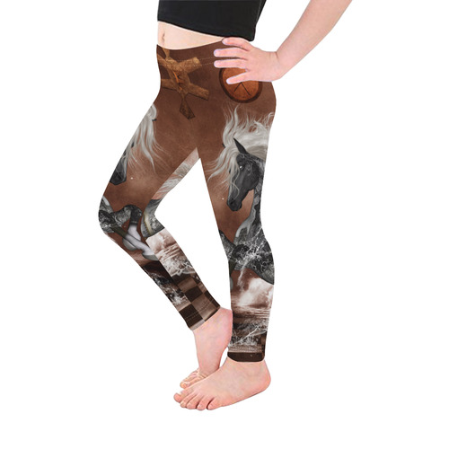 Amazing steampunk horse, silver Kid's Ankle Length Leggings (Model L06)