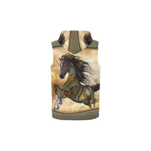 Aweseome steampunk horse, golden All Over Print Sleeveless Zip Up Hoodie for Kid (Model H16)