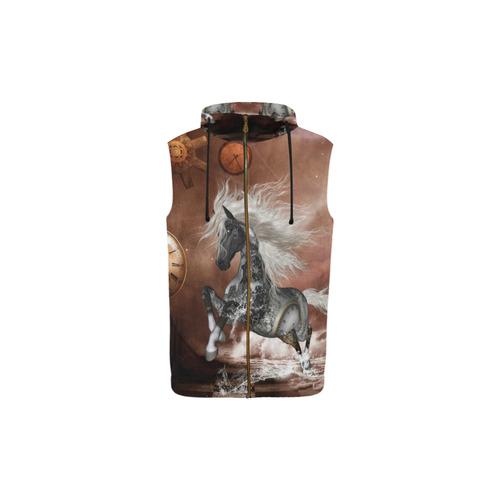 Amazing steampunk horse, silver All Over Print Sleeveless Zip Up Hoodie for Kid (Model H16)