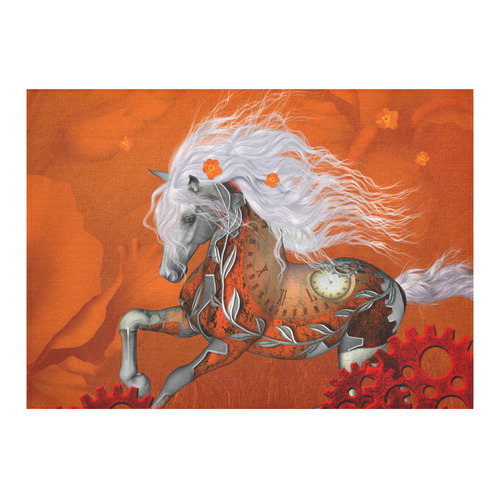 Wonderful steampunk horse, red white Cotton Linen Tablecloth 60"x 84"