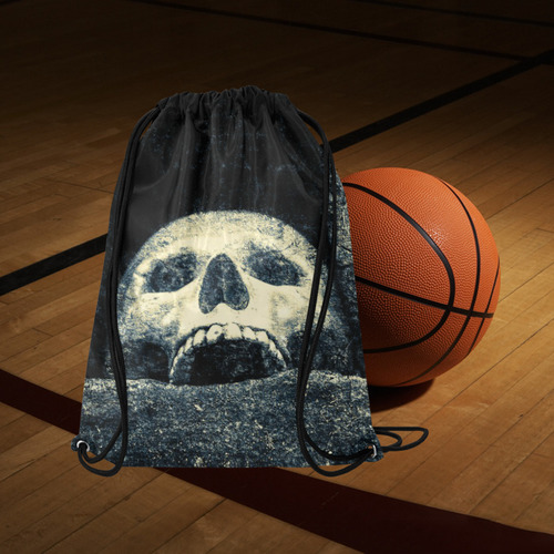 White Human Skull In A Pagan Shrine Halloween Cool Medium Drawstring Bag Model 1604 (Twin Sides) 13.8"(W) * 18.1"(H)