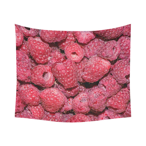 Red Fresh Raspberry Summer Berries Cotton Linen Wall Tapestry 60"x 51"