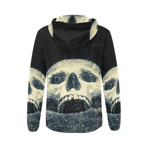 White Human Skull In A Pagan Shrine Halloween Cool All Over Print Full Zip Hoodie for Women (Model H14)