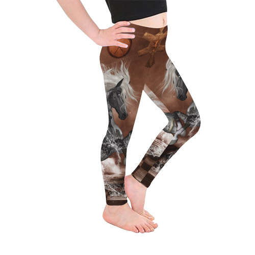 Amazing steampunk horse, silver Kid's Ankle Length Leggings (Model L06)