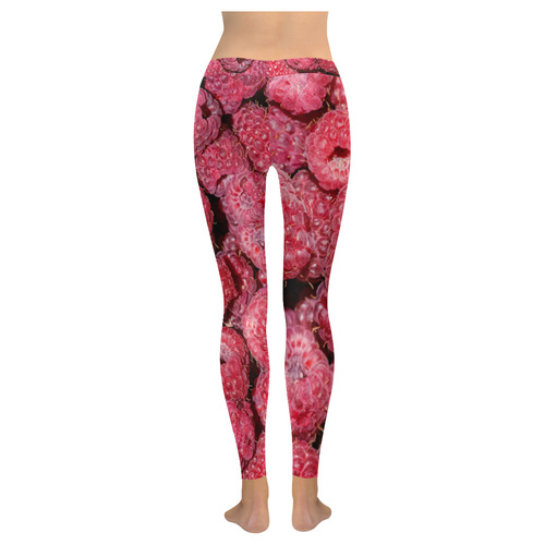 Red Fresh Raspberry Yummy Summer Berries Women's Low Rise Leggings (Invisible Stitch) (Model L05)