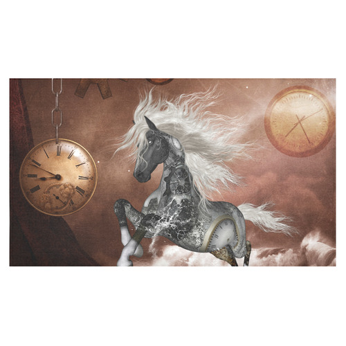 Amazing steampunk horse, silver Cotton Linen Tablecloth 60"x 104"