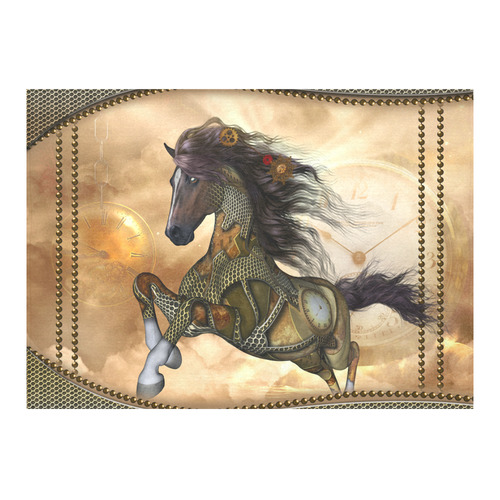 Aweseome steampunk horse, golden Cotton Linen Tablecloth 60"x 84"