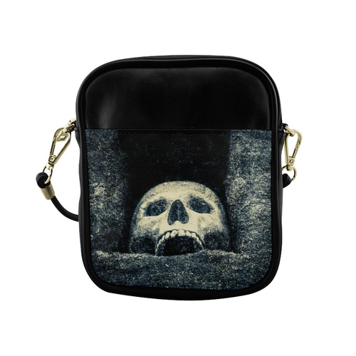 White Human Skull In A Pagan Shrine Halloween Cool Sling Bag (Model 1627)