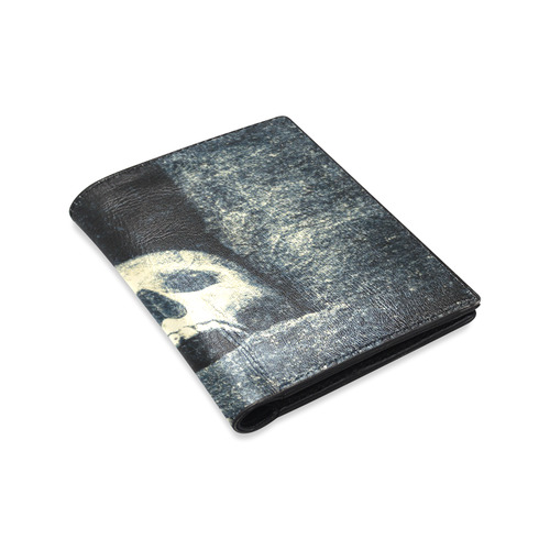 White Human Skull In A Pagan Shrine Halloween Cool Men's Leather Wallet (Model 1612)
