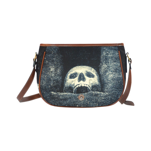 White Human Skull In A Pagan Shrine Halloween Cool Saddle Bag/Small (Model 1649) Full Customization