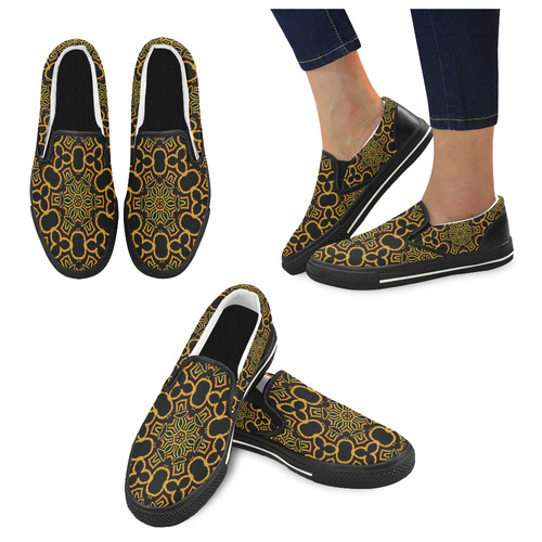 yellow-gold-black Slip-on Canvas Shoes for Kid (Model 019)