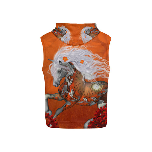 Wonderful steampunk horse, red white All Over Print Sleeveless Hoodie for Kid (Model H15)