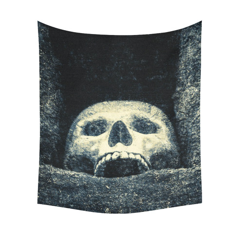 White Human Skull In A Pagan Shrine Halloween Cool Cotton Linen Wall Tapestry 51"x 60"