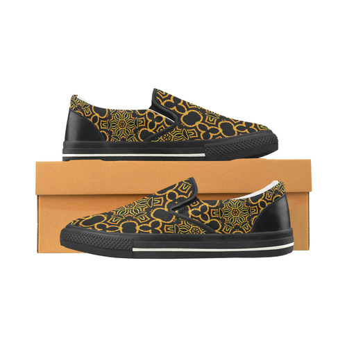 yellow-gold-black Slip-on Canvas Shoes for Kid (Model 019)