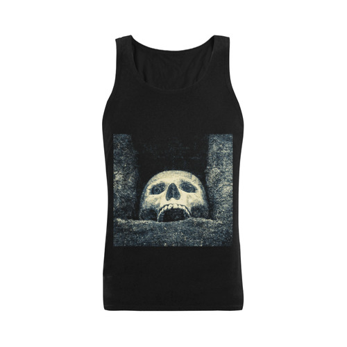 White Human Skull In A Pagan Shrine Halloween Cool Men's Shoulder-Free Tank Top (Model T33)