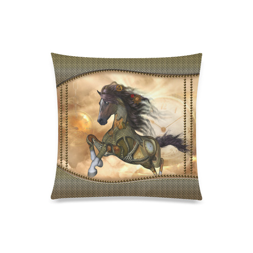 Aweseome steampunk horse, golden Custom Zippered Pillow Case 20"x20"(One Side)