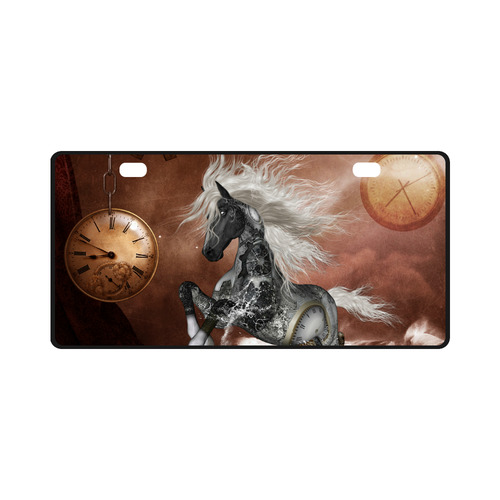 Amazing steampunk horse, silver License Plate