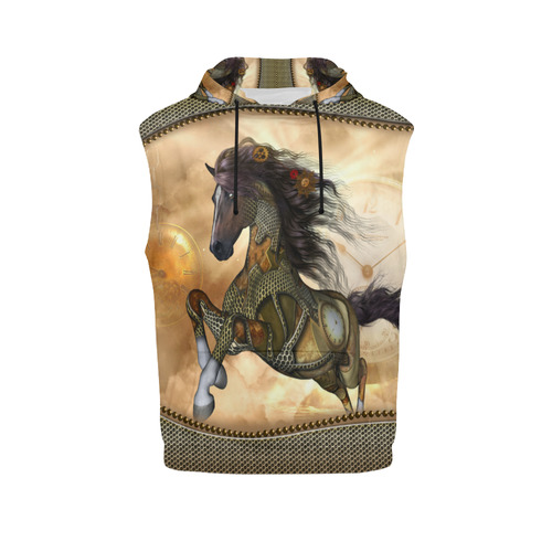 Aweseome steampunk horse, golden All Over Print Sleeveless Hoodie for Men (Model H15)