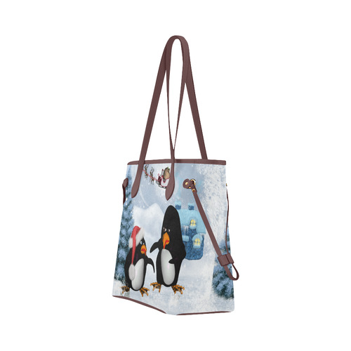 Christmas, funny, cute penguin Clover Canvas Tote Bag (Model 1661)