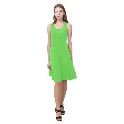 Precious Peacock Feathers Neon Green Solid Color Atalanta Casual Sundress(Model D04)