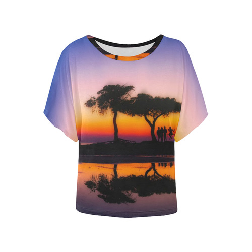 travel to sunset 06 by JamColors Women's Batwing-Sleeved Blouse T shirt (Model T44)