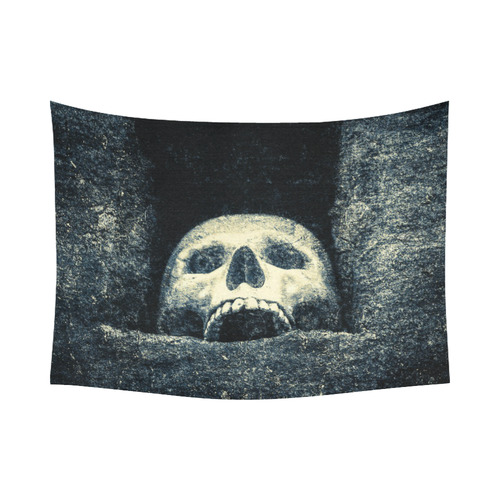 White Human Skull In A Pagan Shrine Halloween Cool Cotton Linen Wall Tapestry 80"x 60"