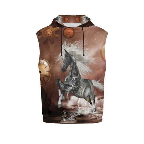 Amazing steampunk horse, silver All Over Print Sleeveless Hoodie for Men (Model H15)