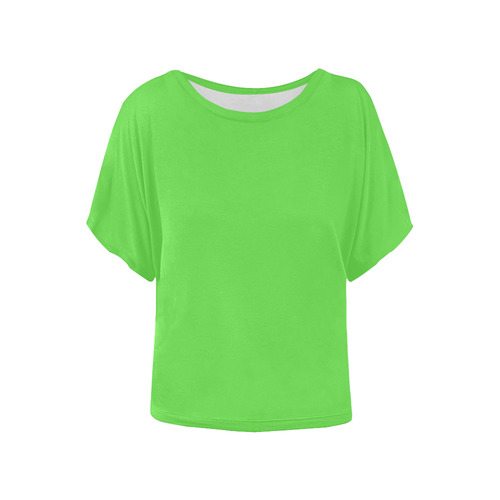 Precious Peacock Feathers Neon Green Solid Color Women's Batwing-Sleeved Blouse T shirt (Model T44)