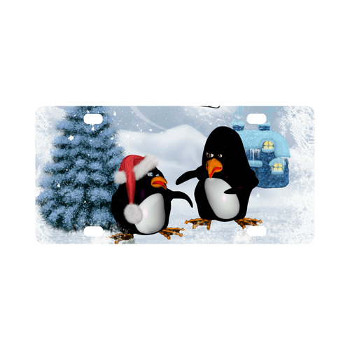 Christmas, funny, cute penguin Classic License Plate