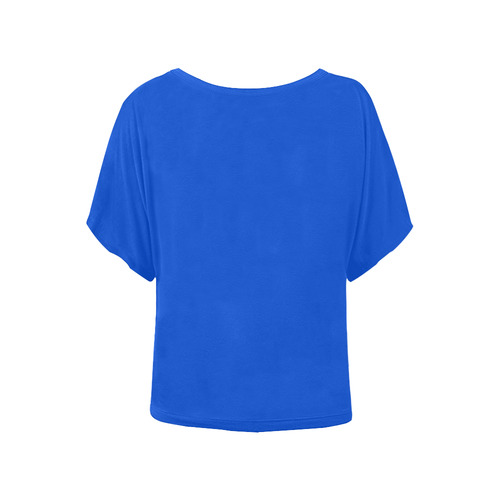 Precious Peacock Feathers Solid Boisterous Blue Women's Batwing-Sleeved Blouse T shirt (Model T44)