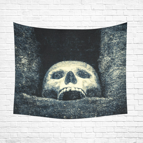 White Human Skull In A Pagan Shrine Halloween Cool Cotton Linen Wall Tapestry 60"x 51"