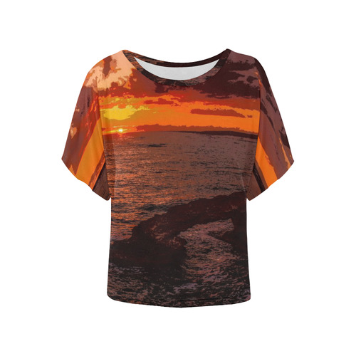 travel to sunset 2 by JamColors Women's Batwing-Sleeved Blouse T shirt (Model T44)