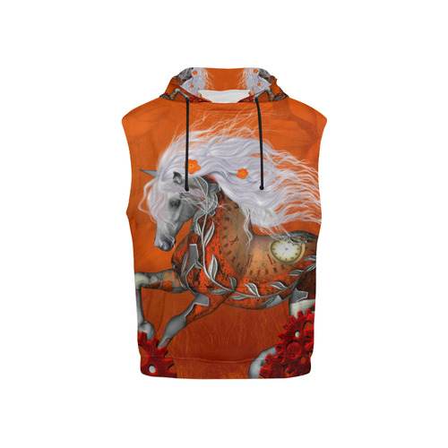 Wonderful steampunk horse, red white All Over Print Sleeveless Hoodie for Kid (Model H15)
