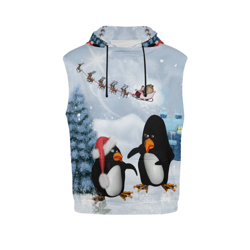 Christmas, funny, cute penguin All Over Print Sleeveless Hoodie for Men (Model H15)