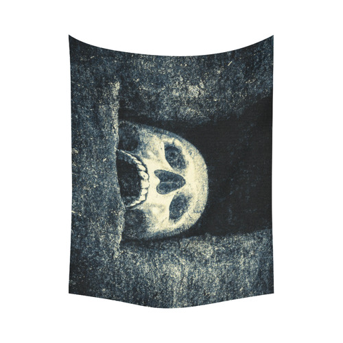 White Human Skull In A Pagan Shrine Halloween Cool Cotton Linen Wall Tapestry 80"x 60"