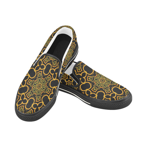 yellow-gold-black Slip-on Canvas Shoes for Kid (Model 019)