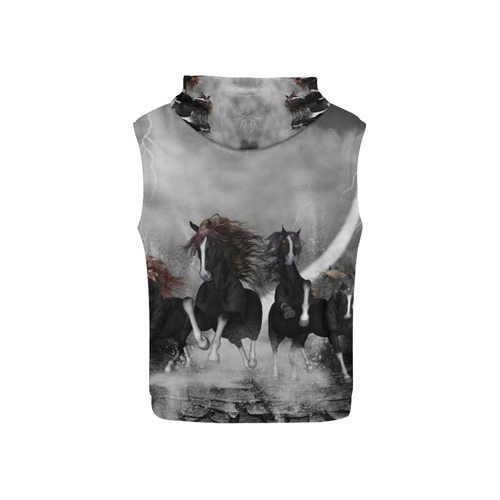 Awesome running black horses All Over Print Sleeveless Hoodie for Kid (Model H15)