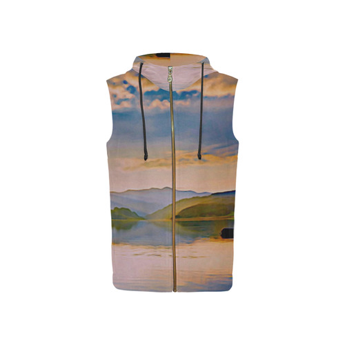 Travel to sunset 01 by JamColors All Over Print Sleeveless Zip Up Hoodie for Women (Model H16)