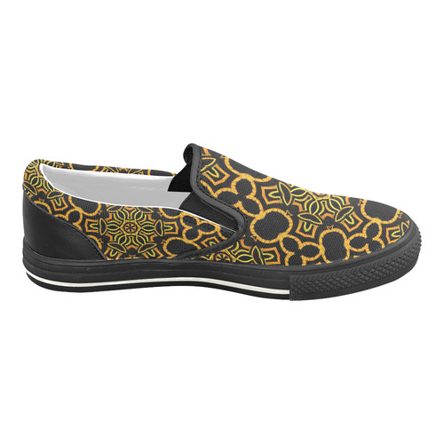 yellow-gold-black Slip-on Canvas Shoes for Kid (Model 019)